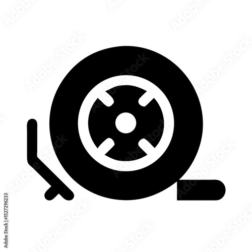 icon depicting a car wheel,jack, and lug wrench,symbolizing tire replacement or automotive repair for websites and blogs about vehicle maintenance,roadside assistance,or auto services