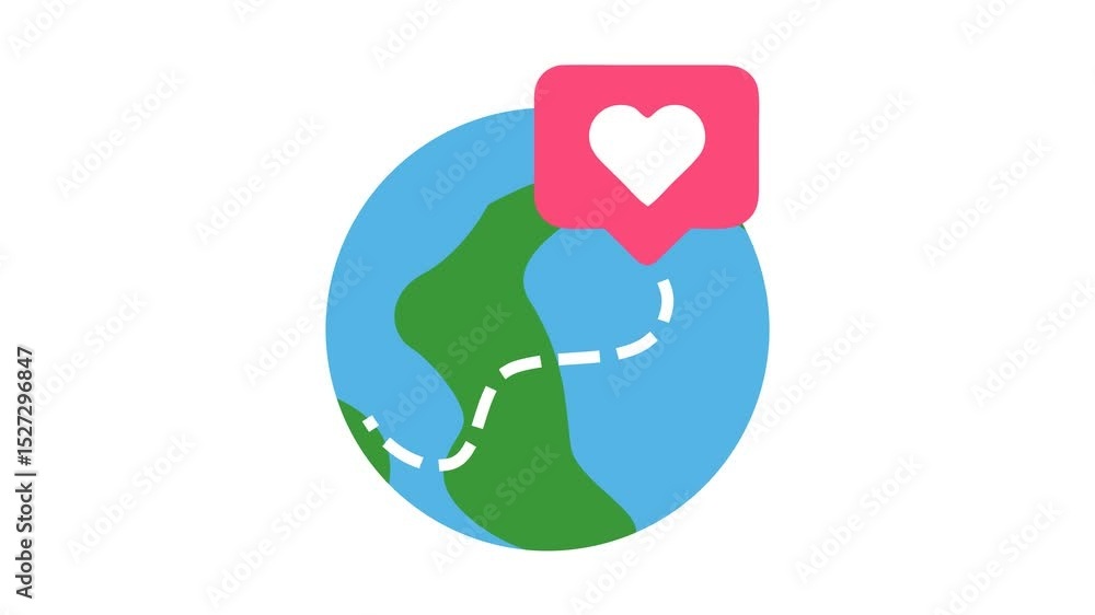 Earth with heart pin logo in cartoon animation. Global love and exploration icon. Tour and travel symbol. Alpha channel. Seamless looping. Earth with heart pin logo in cartoon animation. Global love and exploration icon. Tour and travel symbol. Alpha channel. Seamless looping.