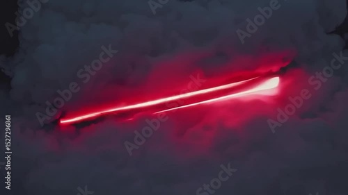 Abstract red light beam cutting through dense fog with mysterious and dramatic atmosphere in dark setting