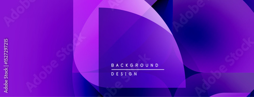 Abstract purple background. Overlapping shapes create dynamic visual effect. Modern design elements present smooth gradients.