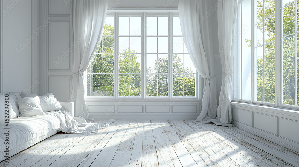 Bright and airy living room with large windows and natural light streaming in Bright and airy living room with large windows and natural light streaming in