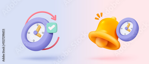 3D alarm clock icon with chat notice bubble. New urgency reminder concept for social media element speech. 3d hour announce icon for urgency time vector render illustration