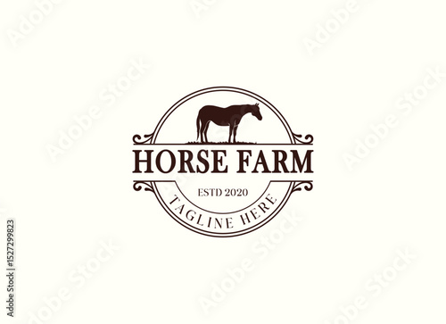 Countryside western country horse farm ranch logo design. Vintage Horse Farm Logo Design