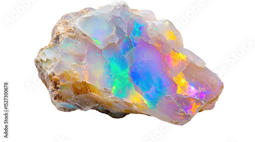 Raw opal chunk with visible play-of-color, Transparent background, PNG file