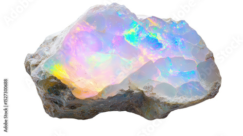 Raw opal chunk with visible play-of-color, Transparent background, PNG file