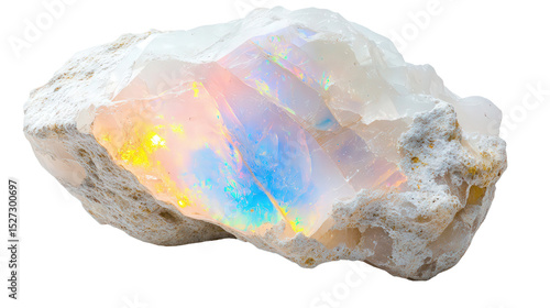 Raw opal chunk with visible play-of-color, Transparent background, PNG file
