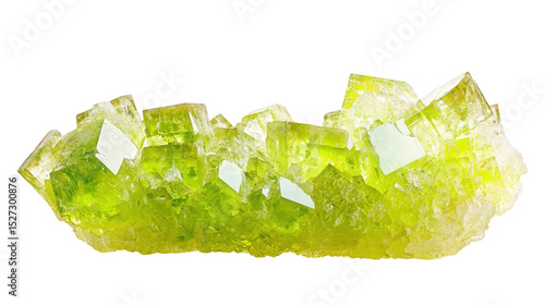 Raw pyromorphite chunk with bright green acicular crystals, Transparent background, PNG file