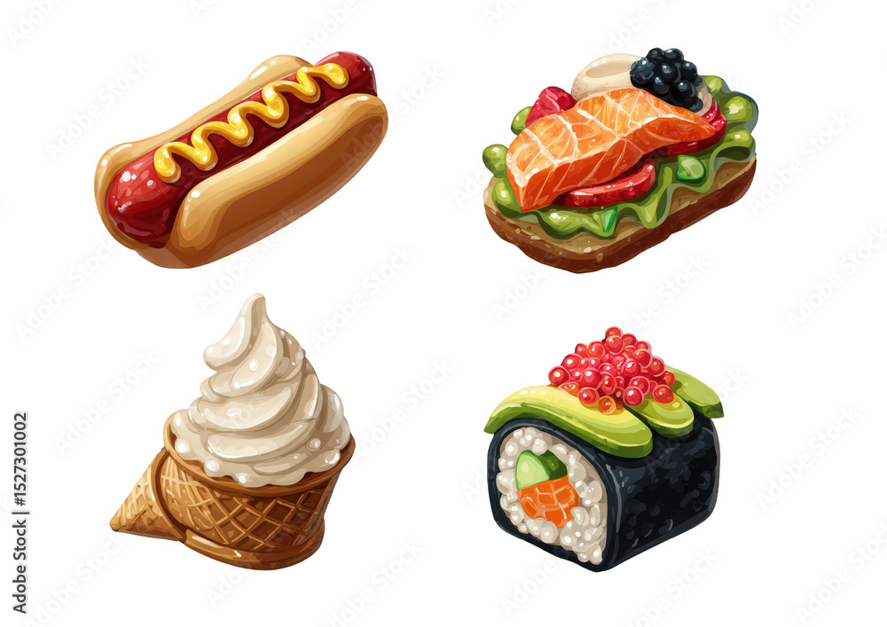 Various food items arranged isolated on transparent background Various food items arranged isolated on transparent background