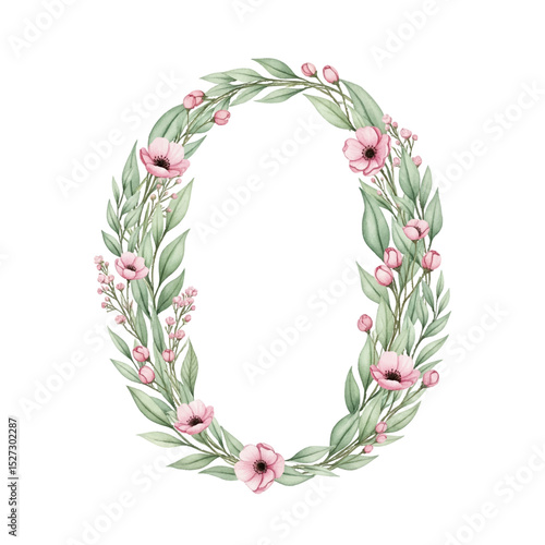 Floral alphabet O with watercolour flowers and leaf on a transparent PNG Background. Monogram initials perfect for wedding invitations, greeting card, logo, poster and other design