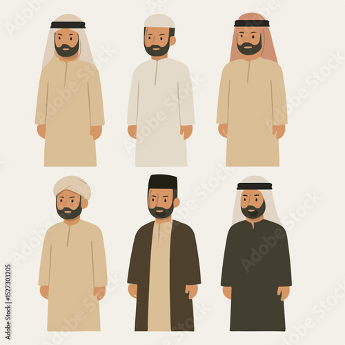 Vector Set Men in traditional clothing Middle Eastern culture