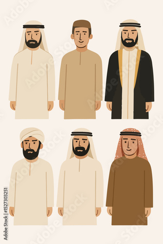 Vector Set Men in traditional clothing Middle Eastern culture