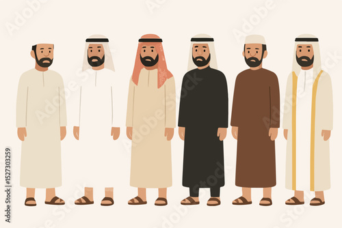 Vector Set Men in traditional clothing Middle Eastern culture
