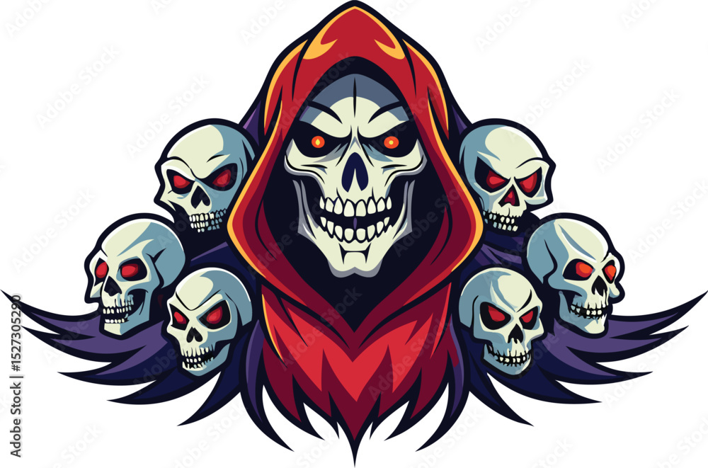 Fototapeta premium Grim Reaper with Skulls Vector Illustration for Halloween or Horror Themes