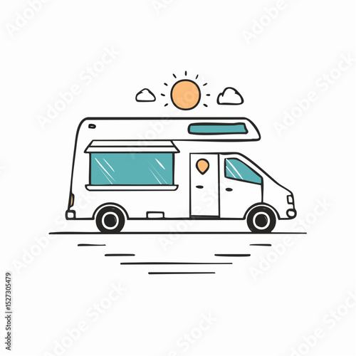 Minimalist logo illustrations of coffee van in travel setting, perfect for mobile cafe branding or small hospitality startup use.