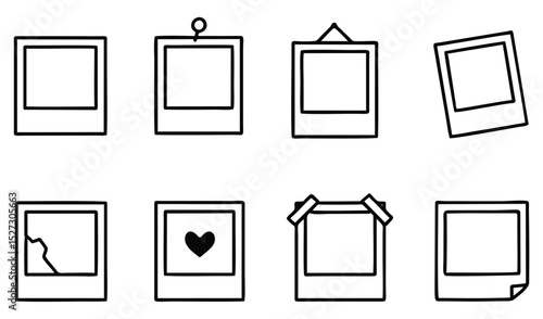 Minimalist Polaroid Frame Icons – Black and White Outline Vector Set