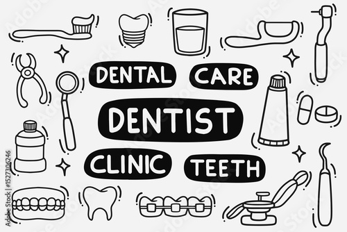 set of dentist doodle good for background, wallpaper, element design, icon, etc