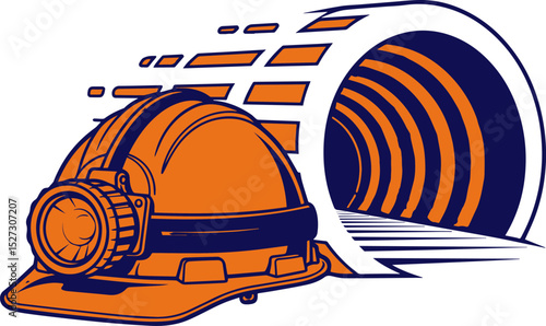 Mining Helmet and Tunnel Logo Icon for Mining and Exploration