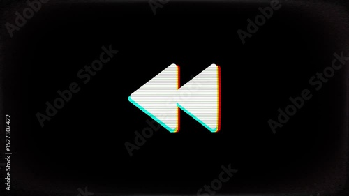 animation From the Glitch effect arises rewind symbol.animated rewind button with glitch distortion effect