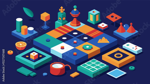 An artistic depiction of different board games tered on a table representing the variety and versatility of games that can stimulate the mind.. Vector illustration