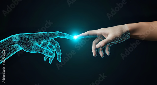 Artificial intelligence ai technology concept with human hand and digital hand connection future
