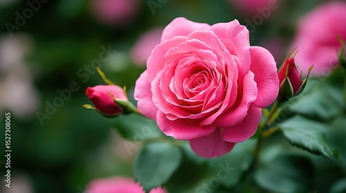 Wallpaper Mural happy valentine's day, 7 February, Vibrant Close-up of a Delicate Pink Rose with Fresh Green Leaves Torontodigital.ca