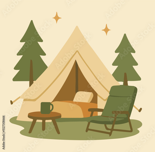 Cozy Glamping Tent Illustration Outdoors