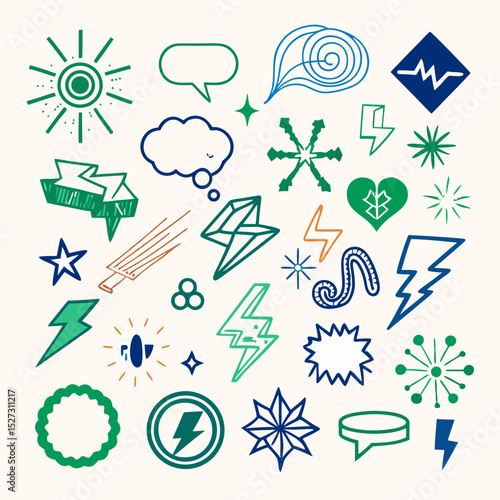 Hand drawn doodle icons energy power symbols