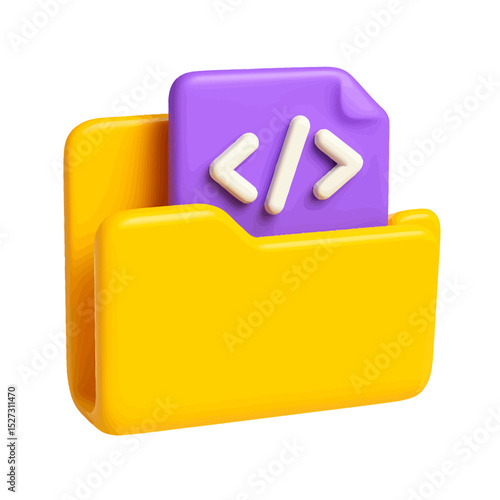 Yellow 3D file folder icon with a download arrow, symbolizing data storage and document transfer on the internet