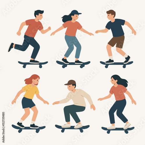 Vector Set People skateboarding activity youth style