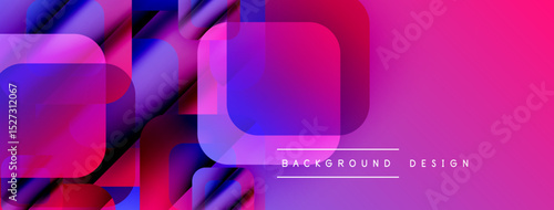 Abstract geometric shapes overlap, creating vibrant pink, purple gradients. Modern design elements suggest digital art, background texture.
