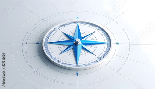Blue compass rose on a white background with grid lines, symbolizing direction and navigation.
