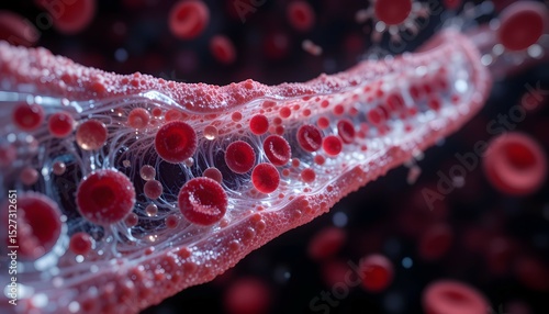 Extreme Close-Up of Red Blood Cells Flowing Through Capillaries