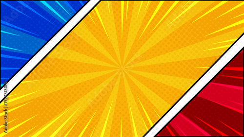 Colorful blank comic panel scene background