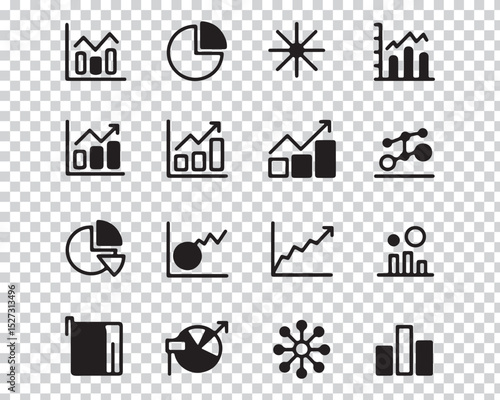 Collection of stylish black and white business charts and data analysis icons