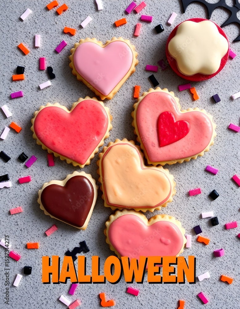 Obraz premium Delicious Halloween heart shaped sugar cookies