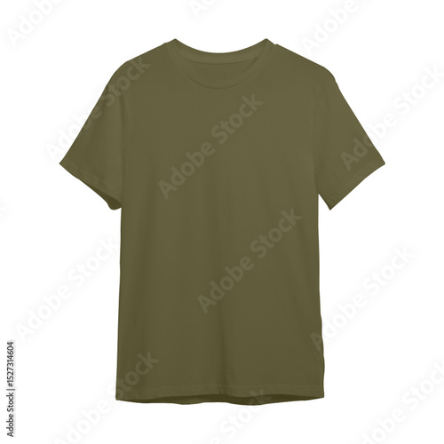 Foto Plain Olive Yellow T-Shirt Mockup – Front View of Blank Shirt Isolated on White