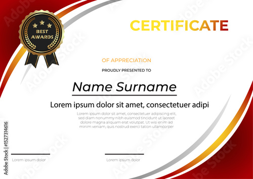 Modern golden red certificate of achievement template