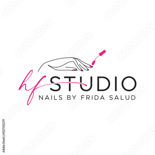 Nails studio logo featuring elegant nail polish, hand, or brush icons, ideal for beauty salons and nail artists. Chic, feminine, and symbolizing style, care, and professionalism.
