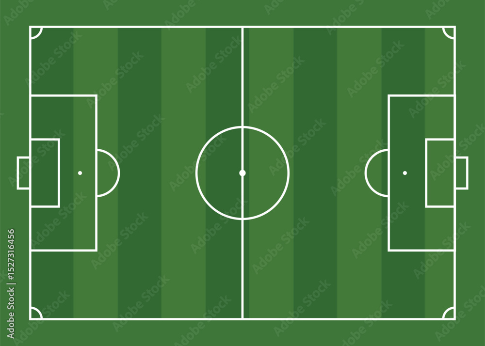 Obraz premium Top view of green football pitch or soccer field stock illustration