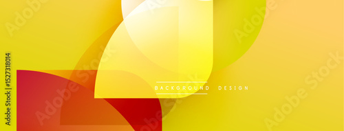 Abstract geometric shapes overlap. Warm colors dominate, creating modern visual effect. Yellows, oranges, reds blend smoothly.