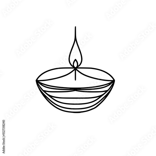 Single line outline vector of an oil lamp with a lit wick  