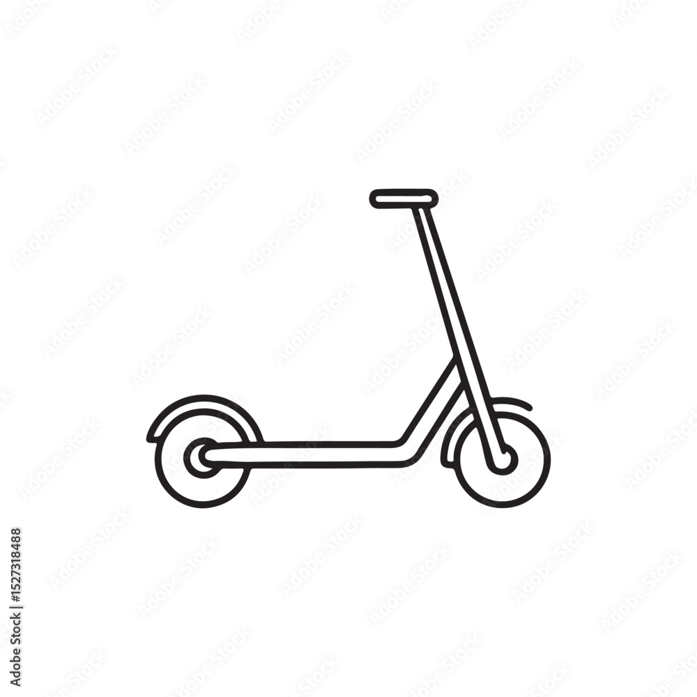 A simple line drawing of a kick scooter, suitable for use as an icon or graphic element. A simple line drawing of a kick scooter, suitable for use as an icon or graphic element.