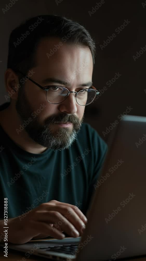 A Person Working On A Laptop At Night A Person Working On A Laptop At Night