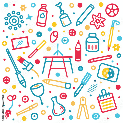 Colorful Collection of Artistic and Scientific Tools