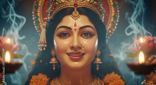 Indian goddess lakshmi devi hindu deity diwali festival celebration lights art