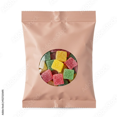 gummy candy bag with soft matte finish, macro product detail , isolated on white background