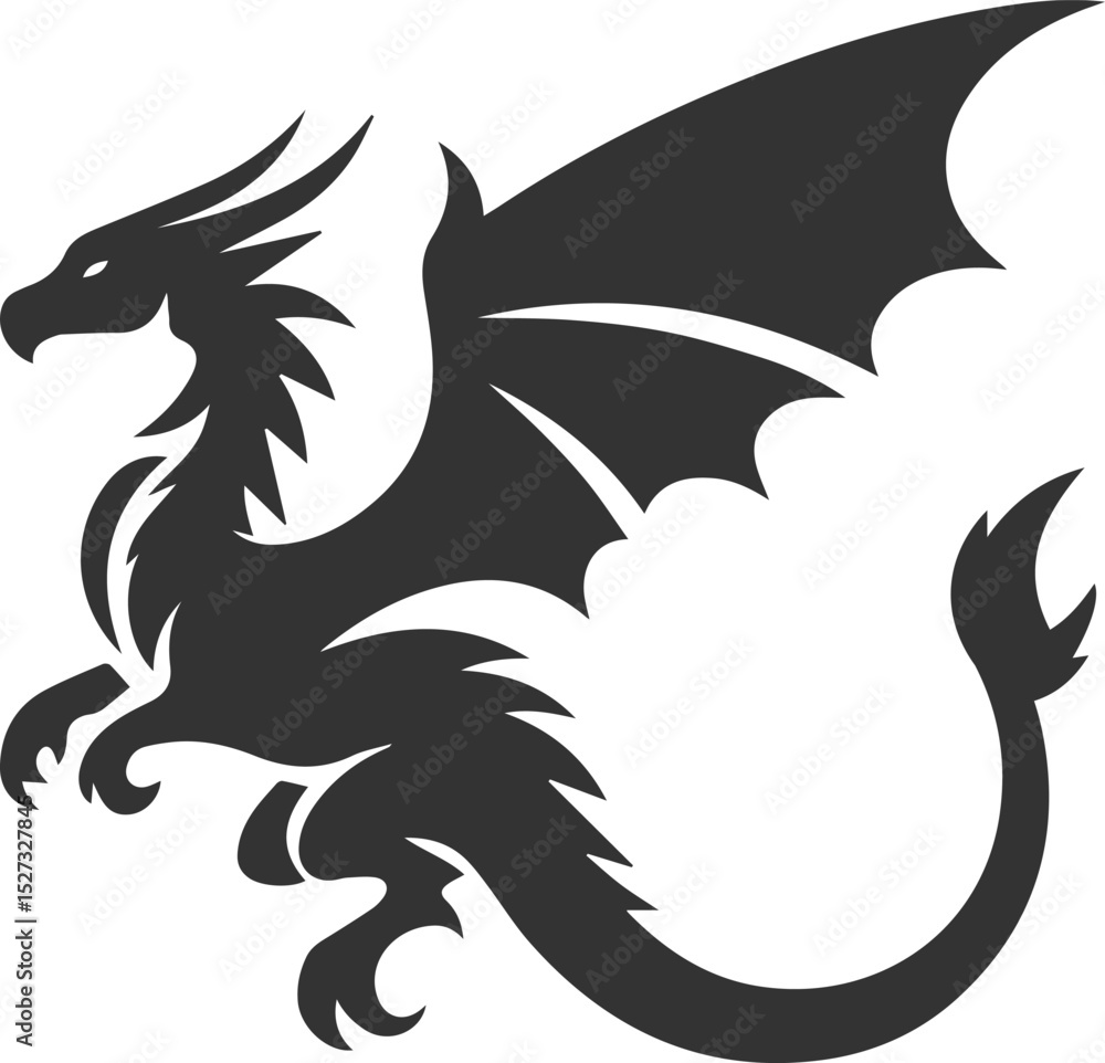 Fototapeta premium Drawing silhouette of a flying dragon vector