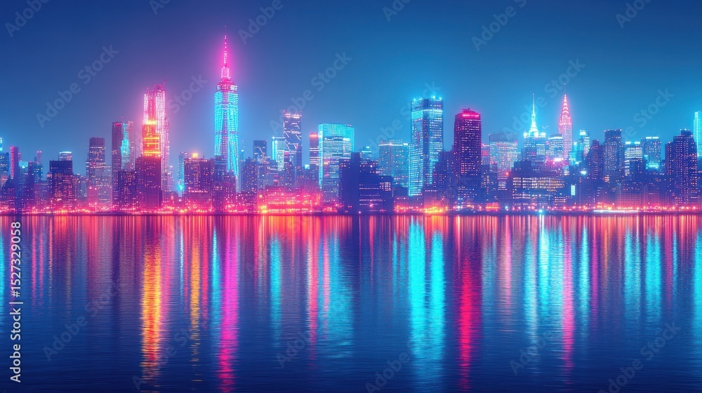 Fototapeta premium Vibrant neon cityscape at night