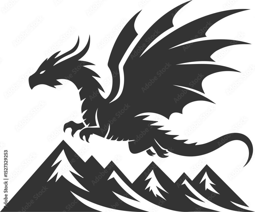 Obraz premium Drawing silhouette of a flying dragon vector