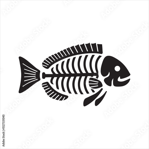 Fish Bone Skeleton Silhouette Icon – Minimal Seafood Waste Vector Illustration
